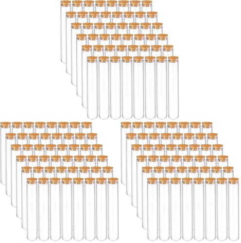 Bekith 48pcs 45ml Glass Test Tubes 25x140mm with Cork Stoppers, as Bath Salt Containers, for Scientific Experiments, Party Decorations, Candy Storage (Pack of 3) - size: 45ml (Pack of 3)