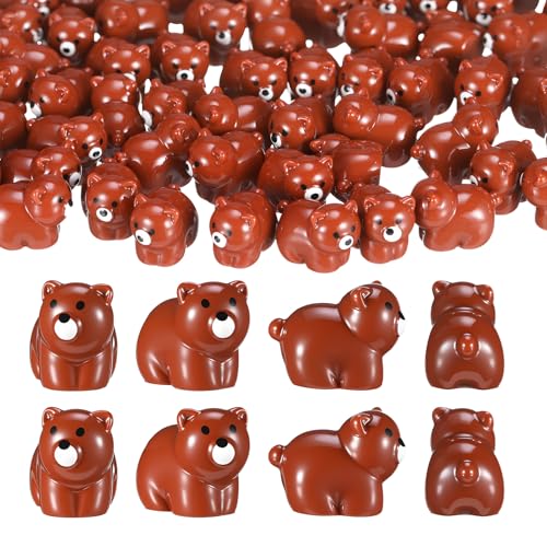 Geelin 100 Pcs Mini Bear Figurines Resin Brown Bear Figures