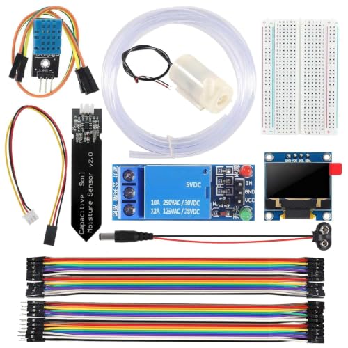 10PCS Automatic Irrigation DIY Kit Self Watering System Capacitive Soil Moisture Sensor DHT11 Sensor 0.96" I2C OLED Display 1 Channel 5V Relay Module Water Pump for Arduino