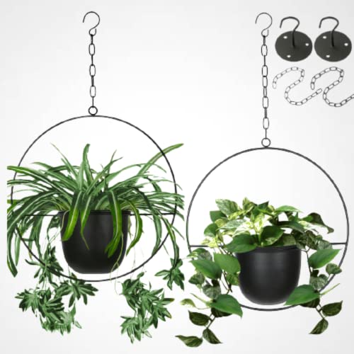 2 Pack Hanging Planter with 5.5" Pot, Metal Hanging Plant Holder | Hanging Planters for Indoor Plants, Hanging Pot, Indoor Hanging Planter, Plant Hanger, Metal hanging baskets for plants - color: Black
