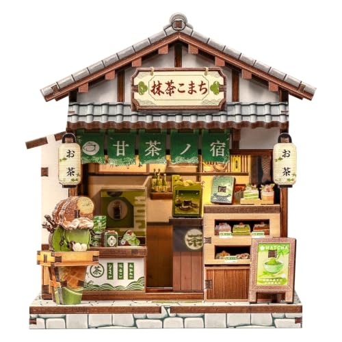 Mini Book Nook Kit for Beginners, Tea House 3D Wooden Puzzle, DIY Miniature Dollhouse Kit, Japanese Bookshelf Desktop Home Decor, Gift for Adults&Teens, 128 Pieces - color: Tea House Miniature