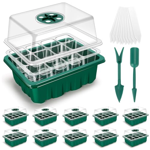 3rd Gen Seed Starter Tray, 10 Pack Seed Starter Kit, 120 Cells | Upgraded Thick Seedling Tray with Adjustable Humidity Dome, Plant Germination Trays for Seeds Starting Growing