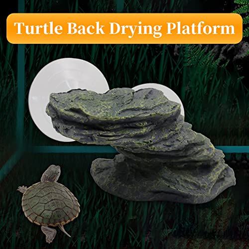 Turtle Basking Platform with 2 Strong Suction Cups, Resin Rock Climbing