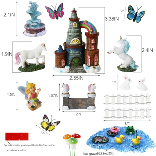 BangBangDa Unicorn Figurines Fairy Garden Accessories - Miniature Unicorn Gift Set Outdoor Garden Decoration – Fairy Figurines Castle Fountain Girl Birthday Gifts (Set of 23)