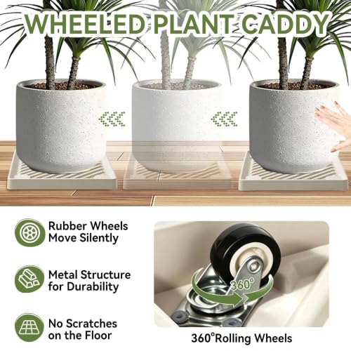 11" SquarePlant Caddy Beige with Hidden Wheels & Garden Tools Set | 1-Pack 230 LBS Heavy Duty Plant Caddy with 360° Silent Wheels for Large Planters & Heavy Items Indoors/Outdoors - size: 11 Inch - Beige (1 Pcs)