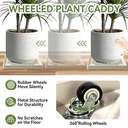 11" SquarePlant Caddy Beige with Hidden Wheels & Garden Tools Set | 1-Pack 230 LBS Heavy Duty Plant Caddy with 360° Silent Wheels for Large Planters & Heavy Items Indoors/Outdoors - size: 11 Inch - Beige (1 Pcs)