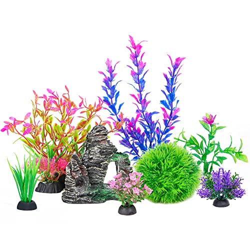 Ameliade Aquarium Artificial Plants & Rock Cave Betta Fish Tank Decor Set - size: Medium-C1