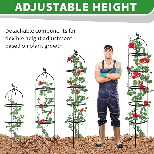 6.7FT Garden Obelisk Trellis for Climbing Plants,81”Metal Plant Support Tower,Heavy Duty Thickened Tube,Rustproof Black Vine & Flower Stand for Outdoor Indoor Use - size: 15“x81”-1 PC