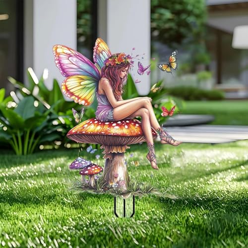 Fairy Garden Stakes Decor Yard Acrylic - 2D Spring Garden Acrylic Sign Decoration, Yard Art, Gift for Nature Lovers, for Indoor & Outdoor Flower Pots, Yard, Mini Gardens & Lawn (5.9”x5.9”) Y45
