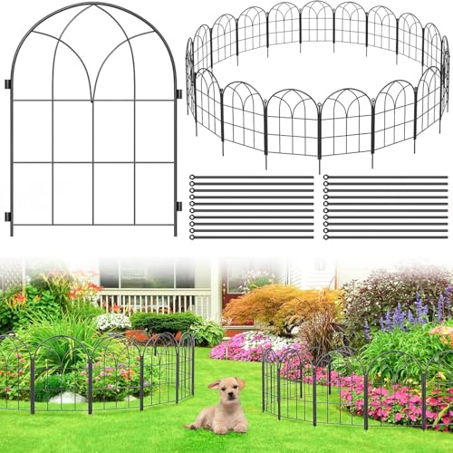 Youpehom 10 Pack Arched Garden Fence, 10.5 ft No Dig Rustproof Metal Border | 10 Panel Arched Garden Fence, 10.5 ft Long, 15.66 in Above-Ground Height, Rustproof No-Dig Metal Border, GRS Certified - size: 10 Panels-20.4in(H)x10.4ft(L)