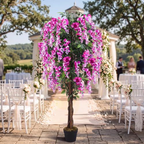 5ft Artificial Wisteria Tree, Tall Faux Flowering Plant, Rosy Pink, 1 Pack - color: Rosy Pink