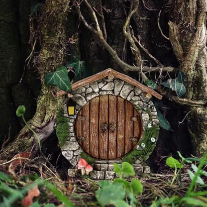 Fairy Garden Doors and Windows for Trees Miniature Fairy Gnome,Sculptures and Statues Wall and Trees Outdoor Wooden Doors and Windows in The Yard Garden Sculptures and Statues