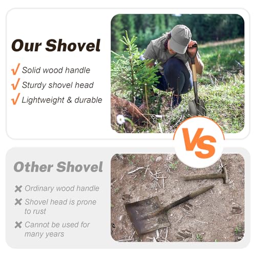 Shovel for Digging, Round Small Shovel with Wooden D-Handle, Metal Garden Shovel for Gardening, 28 Inches