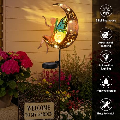 ZKLiLi Garden Outdoor Decor, Fairy Moon Figurine Light Stake, Housewarming Ornament for Patio, Lawn, Yard, Pathway - Unique Gifts for Mom Grandma Women