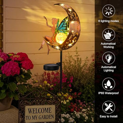ZKLiLi Garden Outdoor Decor, Fairy Moon Figurine Light Stake, Housewarming Ornament for Patio, Lawn, Yard, Pathway - Unique Gifts for Mom Grandma Women