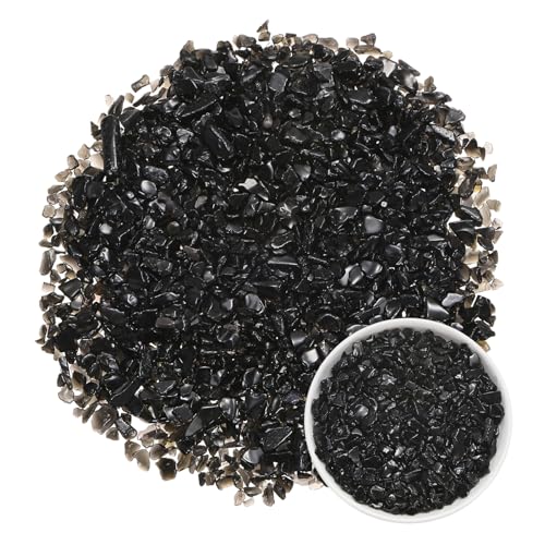 M METERXITY 1.1lb/500g Assorted Tumbled Chips Stone, 5-7 mm Crushed Crystal Quartz Pieces for Vases Filler/Aquarium/Succulent Plants Decor, Irregular Shaped Stones [Black] - color: Black