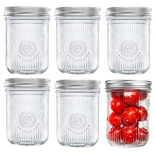 Amzcku 16 oz Vintage Mason Jars with Lids, Regular Mouth Canning Jar, Safe For Storage, Canning, Pickling, Preserving, Fermenting, DIY Crafts & Decor 6 Pack - size: 16OZ 6Pack
