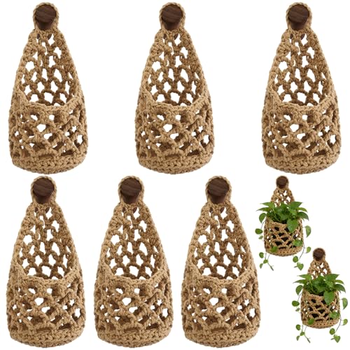 6 Pk Macrame Plant Hanger,4 x 8 Inch,Linen Color | Wall Planters for Indoor, Boho Wall Mounted Flower Baskets, Hanging Planter, Plants and Pots Are Not Included - color: Linen Color, size: 4 x 8 inch