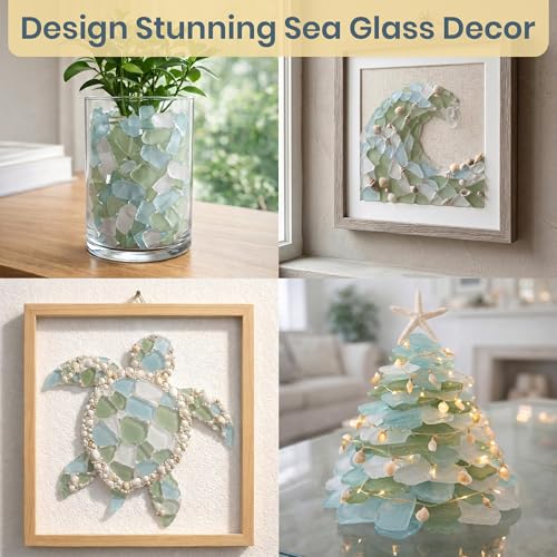 Sea Glass for Crafts – 11oz Light Blue, Olive & White Sea Glass Decor, Tumbled Seaglass, Seaglass for Crafts, Beachglass Decor, Nautical Vase Fillers, Coastal Art Supplies - size: 11 Ounces