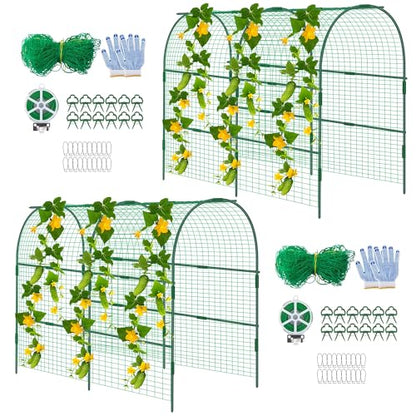 codree 2 Packs Garden Cucumber Trellis for Plant- 47 x 47 Inch Metal Arch Melon Trellis for Raised Bed- Foldable Tunnel Trellis with Climbing Net Clips for Growing Vine Vegetable - color: 2Pcs-47x47Inch