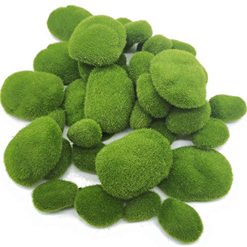 TIHOOD 40PCS Artificial Moss Rocks (4 Sizes), Green Moss Decor for Floral Arrangements, Fairy Gardens and Crafting - size: 7 x 9 cm