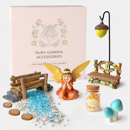 Fairy Garden Accessories Set, 10-Piece Hand-Painted Resin Figurines for Indoor/Outdoor Fairy Gardens, Plant Pots & Terrariums, Add-On Decor for Existing Fairy House Scenes, Gift-Ready Packaging