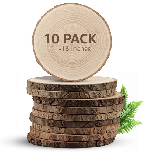 KARAVELLA Large Wood Slices for Centerpieces – Wood Centerpieces for Tables, Rustic Wedding Centerpiece, Natural Wood Slabs, Thin Slices, 11-13 inches (10 Pack) - size: 11-13 inches (10 Pack)