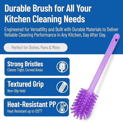 SPARTA Large Water Bottle Brush Ideal for Wide-Mouth Jars, Bottles and Tumblers, Dishwashing Tool with Handle for Home and Commercial Kitchens, Plastic, 12 Inches, Purple - color: Purple
