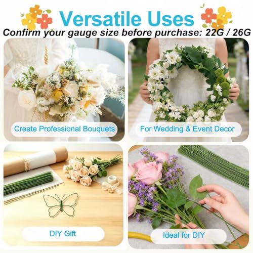 300PCS 26 Gauge 0.017 Inch Ultra Thin Floral Wire, Lightweight Flower Wire | 14.17 Inches Long Floral Wire Stems, Flexible Green Floral Wire Flower Stems for Mini DIY Artificial Flowers, Small Crafts - size: 26 Gauge