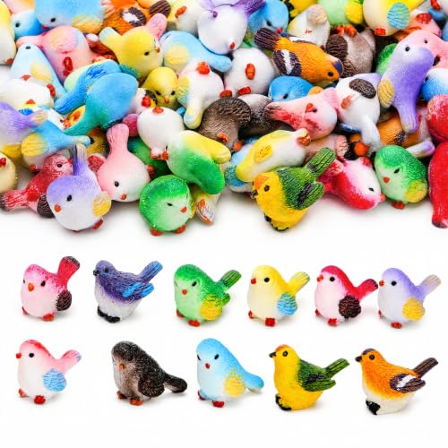 Pumtus 50 Pcs Mini Bird Figurines, 11 Styles Miniature Resin Birds | Realistic Animal Model, Micro Landscape Garden Decoration, Fake Birds for Craft Dollhouse, Cute bird Cake Topper
