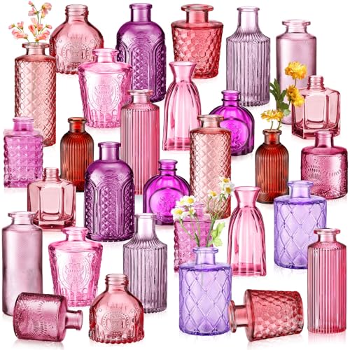 Yaomiao 30 Pcs Glass Bud Vases Centerpieces, Pink Purple Red Series - color: Pink Purple Red Series