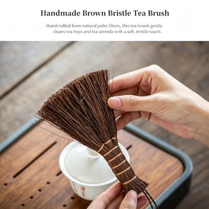 Natural Palm Fiber Tea Brush – Handmade Mini Broom for Teapot & Cup Cleaning, Non-Scratch Bristles with Hanging Loop, Eco-Friendly Kitchen Tool for Traditional Tea Sets