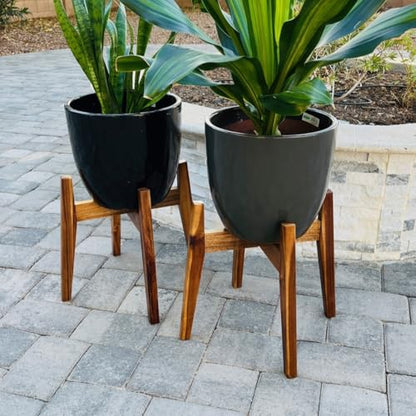 Wooden Plant Stand Indoor, Mid Century Planter Stand, Acacia Wood, 11 Inch | Furniture-grade acacia wood plant stand with sturdy construction for 11" pots. Pot not included - color: 11" acacia wood