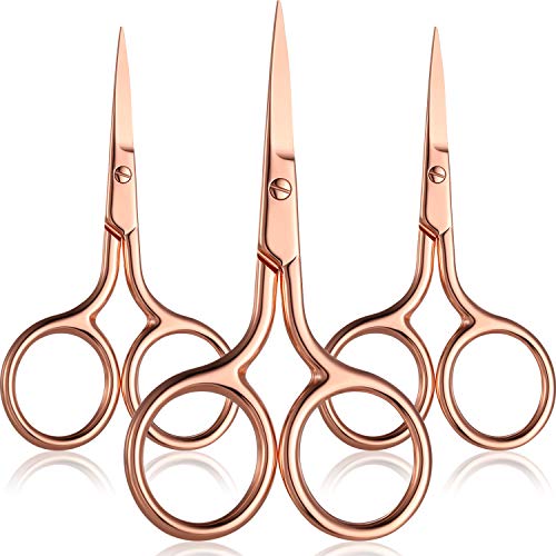 Mudder 3 Pack Small Eyebrow Nose Scissor Stainless Steel Scissor, Rose Gold | Pointed Shears Grooming Scissors for Men Wowen Mustache Beard Eyebrow Nose Hair Trimming, Mini Beauty Stainless Steel Tools - color: Rose Gold
