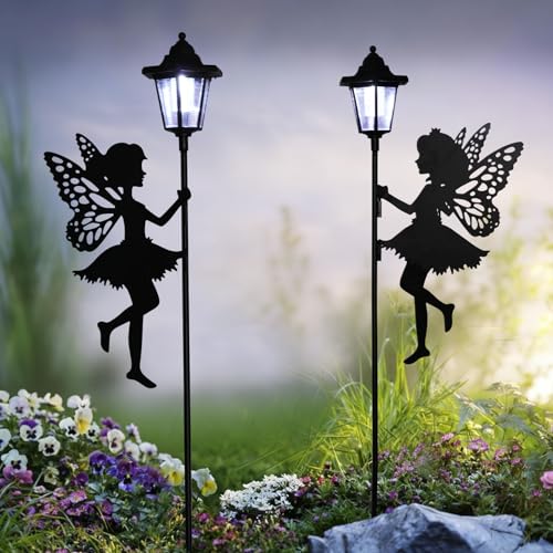 ZKLiLi Fairy Solar Garden Light,Outdoor Garden Fairy Decor Waterproof Large Hanging Lantern Decorations for Patio Yard Porch Lawn Pathway Statues Outdoor Decor Gifts（White Light） - size: White2Fairy