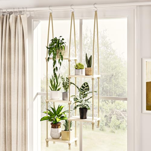 Bamworld Hanging Shelves Plant Hanger Indoor Window Plant Shelves - size: 5Tier