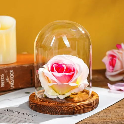 ZEERSHEE Cloche Glass Dome with Wooden Base, 5.5" x 3.9" Display Case | Clear Glass Cover, Stable Wood Base, Perfect for Flowers, Crafts, Candles & Collectibles