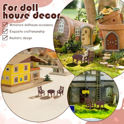 Garneck 4Sets Miniature Dollhouse Furniture Set: Dollhouse Kitchen Table and Chairs Plastic Mini Dining Room Table Chair for Fairy Garden DIY Scene Kids Adults Miniature Doll House Accessories(1:50)