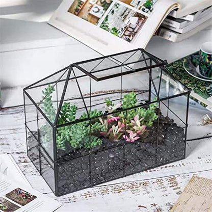 NCYP Glass Terrarium - Glass House Shape Terrarium with Lid, and Geometric Open Glass Terrarium Planter, for Small Succulent Cacti, Garden Tabletop Decor (No Plants)