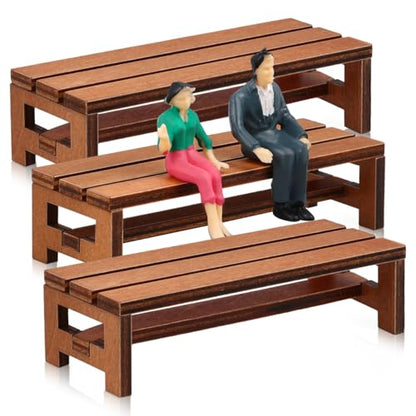 Sewroro 3pcs Miniature Wooden Bench Set - Mini Dollhouse Furniture Chair - Bonsai Landscape Accessory, Photography Stool Prop for Fairy Garden and Micro Scenes