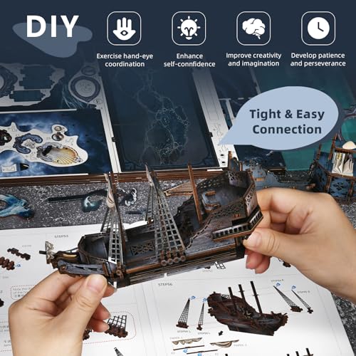 MiniCity Song of Sirens Book Nook Kit, DIY 3D Wooden Scene Puzzle with LED - color: The Song of Sirens