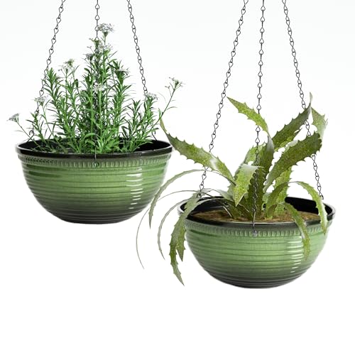 12 Inch Glazed Hanging Planters for Indoor Outdoor Plants, Hanging Baskets - color: Green, size: 12inch