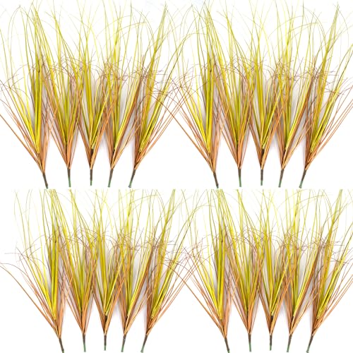 FeiLix 20PCS Artificial Grass Plant，Washable Dried Flowers Fall Decorations | UV Resistant Fake Tall Onion Grass，Fake Leaves Shrubs for Outdoor Planters Patio Pots,Porch,Farmhouse, Wedding，Autumn Decor - color: Brown