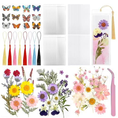 DIY Bookmark Making Kit – 30 Sets with Blank Watercolor Bookmarks, Pressed Flowers, Butterfly Stickers, Tassels, Sleeves & Tweezer – Fun Craft Kit for Painting, Unique Gifts, Book Lovers