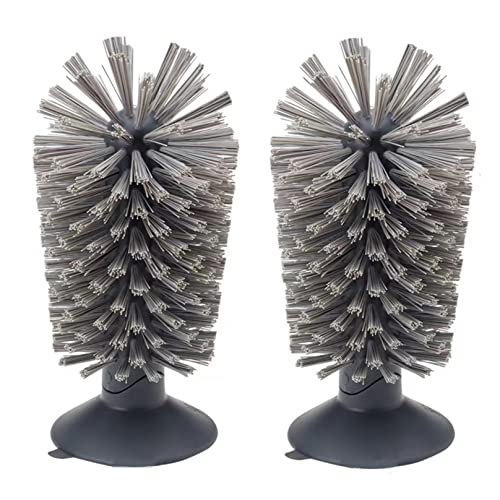 2PCS Glass Cleaning Brush with Suction Cup, Kitchen Bottle and Wine Cup Cleaner, Stable Washing for Cups, Mugs, Decanters and Jugs, Gray - color: Gray, size: 2PCS