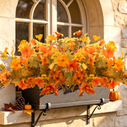 Artificial Outdoor UV Resistant Faux Petunias, No Fade Fake Fall Flowers - color: Fall(yellow, Orange)