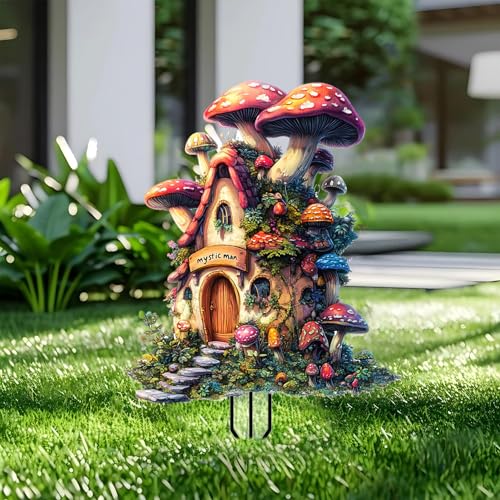 Mushrooms Garden Stakes Decor Yard Acrylic - 2D Spring Garden Acrylic Sign Decoration, Yard Art, Gift for Nature Lovers, for Indoor & Outdoor Flower Pots, Yard, Mini Gardens & Lawn (5.9”x5.9”) Y08