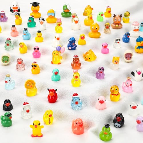 Leyndo 100 Pcs Mini Resin Multicolor Ducks Plastic Tiny Animals to Hide Miniature Figures Small Figurines Craft Ornament for Garden Dollhouse Micro Landscape Ornament Decoration - style: Multicolor Ducks