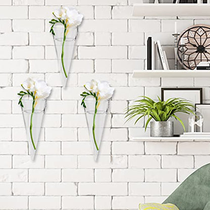 8.2 Inch High Small Wall Hanging Glass Planter Vase, Clear Cone Terrarium for Succulents Air Plants Mini Flower Wall Vase Flower for Indoor or Outdoor Bedroom Living Room Kitchen Office