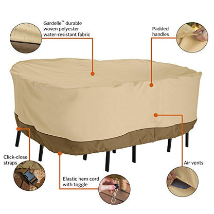 Classic Accessories Veranda Water-Resistant 108 Inch Rectangular Patio Bar Table & Chair Set Cover, Patio Covers for Outdoor Furniture - size: 108"L x 82"W x 34"H
